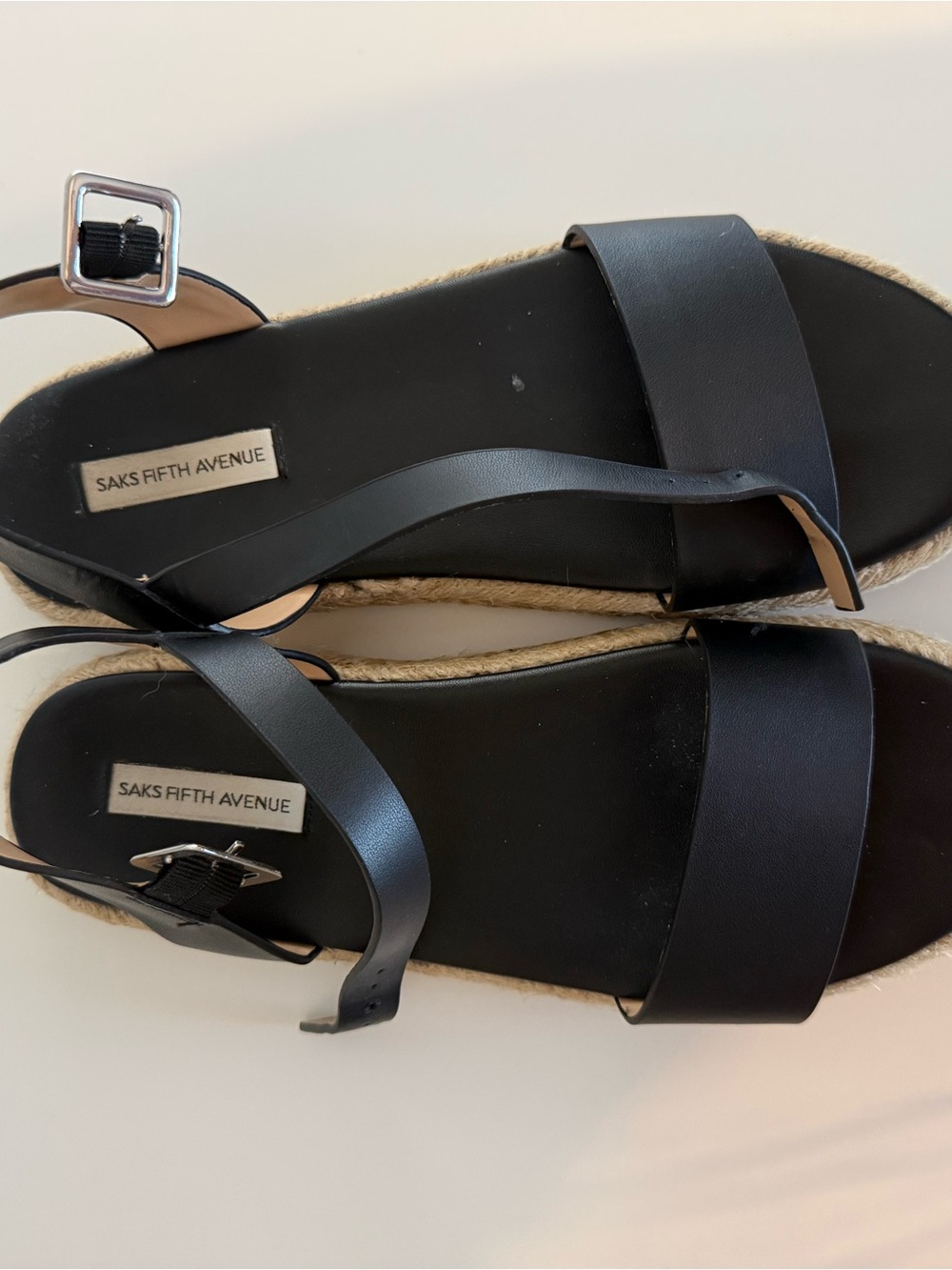 Saks Fifth Avenue Black Leather Strappy Espadrille Sandals